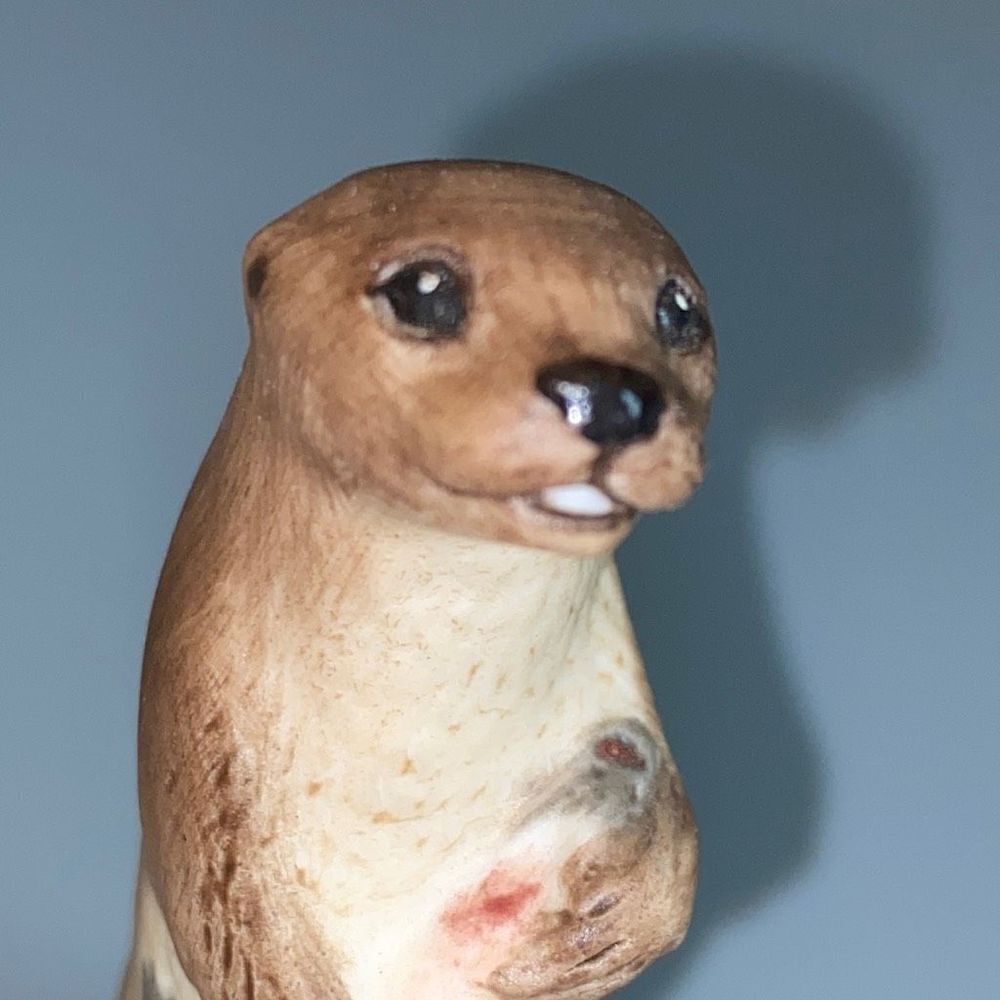 Vintage 1970s Aynsley Porcelain Sea Otter with Fish Figurine England